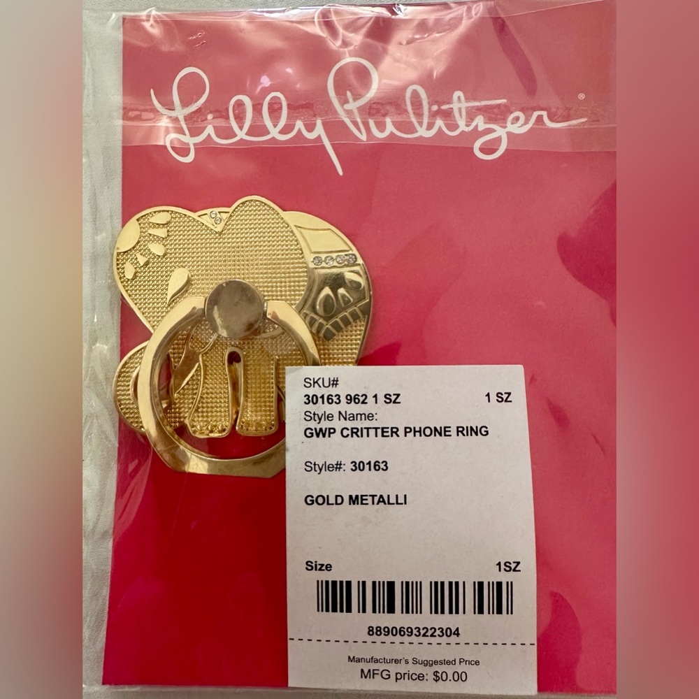 ❌ BOGO Lilly Pulitzer Gold Metallic Elephant Phone Ring